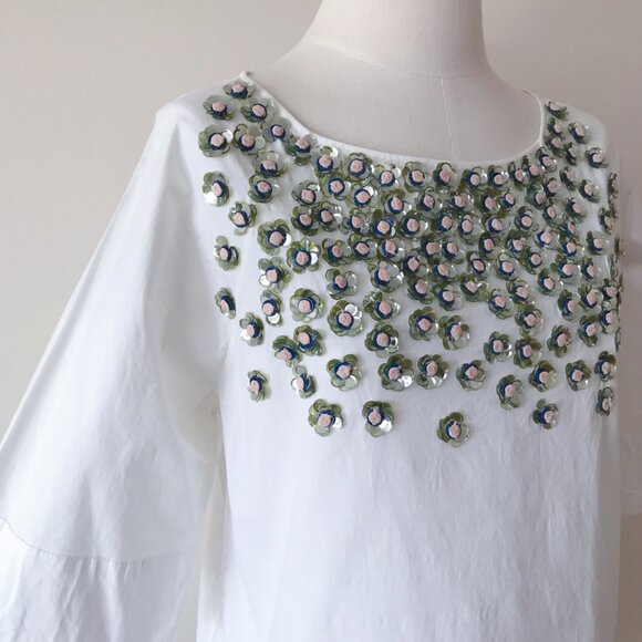 Anthropologie Not So Serious Sequin Flower Top - Picture 3 of 6